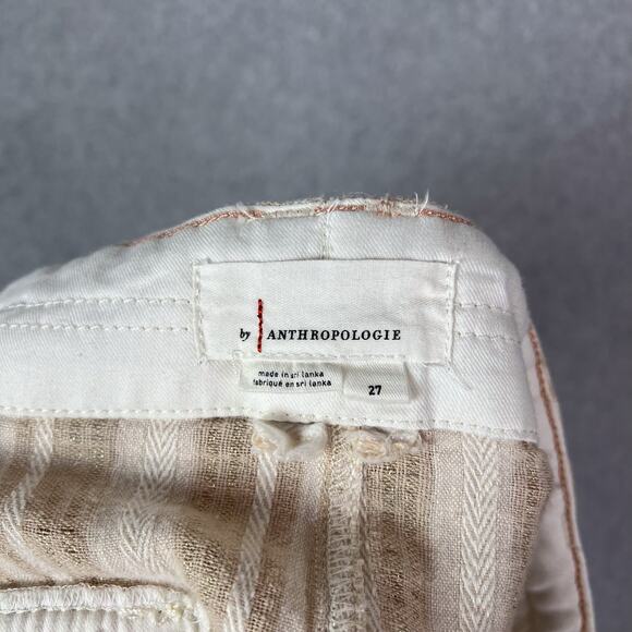Anthropologie Beige Striped Linen Blend Cargo Wide Leg Pants Size 27 - Picture 8 of 9